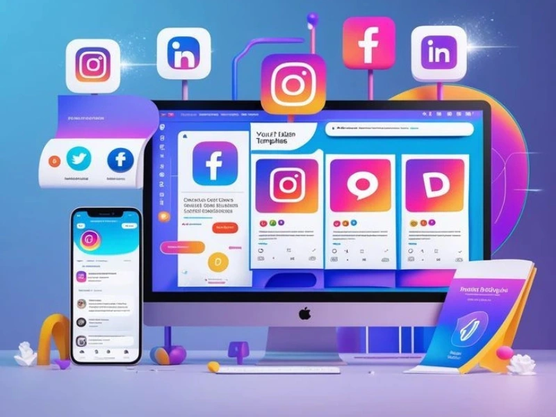 social media marketing services displayed across multiple platforms on desktop and mobile screens
